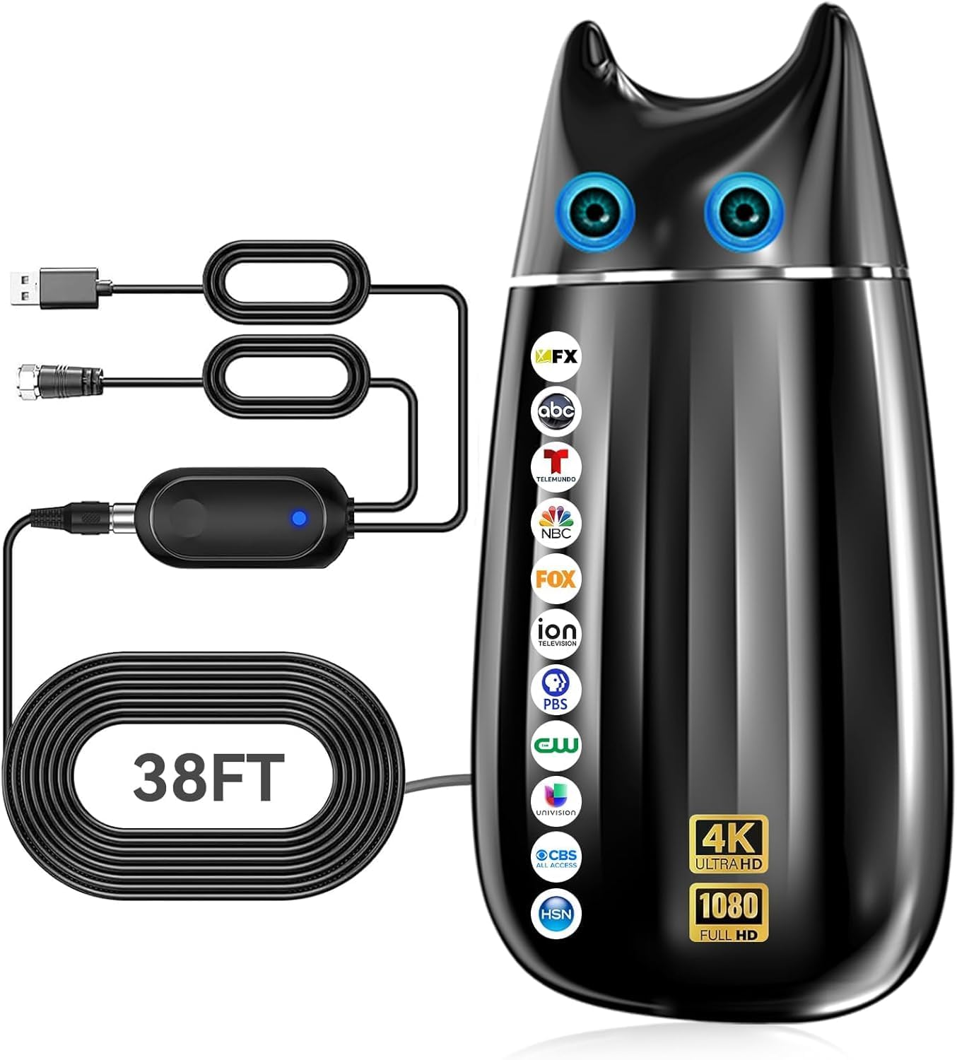 Photo 1 of 3200+ Miles Strongest TV Antenna, 2026 Digital Antenna for Smart TV Indoor Outdoor, Long Range 360° Reception HDTV Antenna for Local Channels with Amplifier-38FT Coax Cable-Support 4K 8K 1080P All TVs