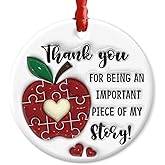 CHOANG Teacher Christmas Ceramic Ornament - Appreciation Ornaments Women Teachers, Coaches, Mentors, Professors - 3D Effect Ceramic Decoration - Thank You for Being Such an Important Piece of My Story