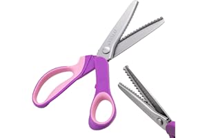 JYTUUL 9.25 Inch Pinking Shears, Sharp Stainless Steel Zig Zag Scissors for Fabric Paper Leather, Comfort Grip Handled Professional Fabric Craft Sewing Dressmaking Scissors (Serrated, Purple)