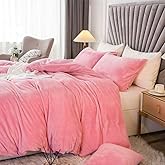 JSZS Velvet Plush Shaggy Duvet Cover Set,Luxury Ultra Soft Fluffy Duvet Cover Set,Winter Fuzzy Duvet Cover Set, (1 Faux Fur Duvet Cover +1 Faux Fur Pillow,Twin,Gentle Pink)