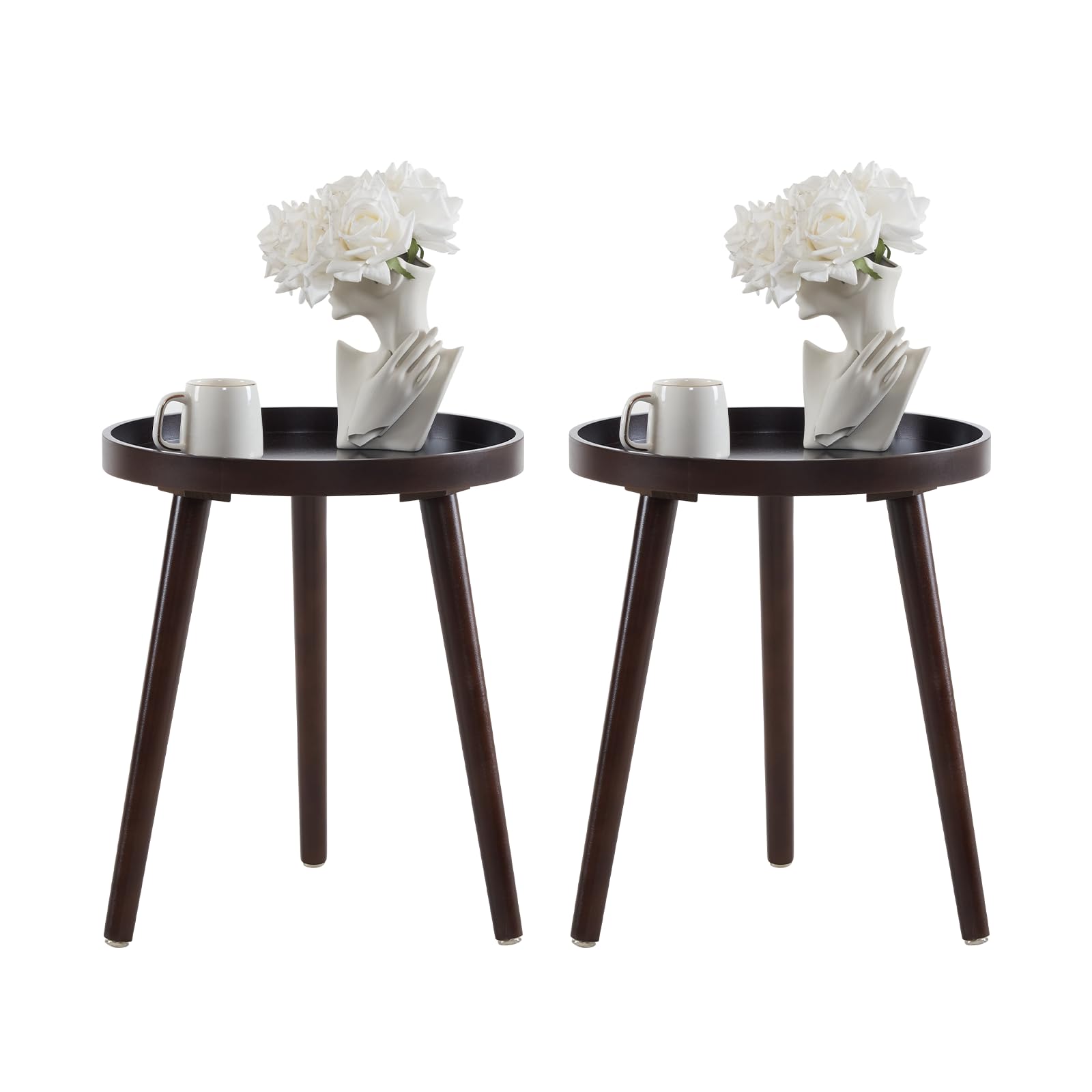 Photo 1 of Apicizon Brown Round Side Table Set of 2, Tray Nightstand Sofa Coffee End Table for Living Room, Bedroom, Small Spaces, Easy Assembly Bedside Table, 15 x 18 Inches, Brown