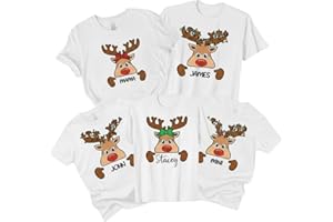 A2One Stuff Personalized Christmas Reindeer T-Shirt – Custom Name Funny Xmas Family Matching Tee for Men, Women & Kids | Cute