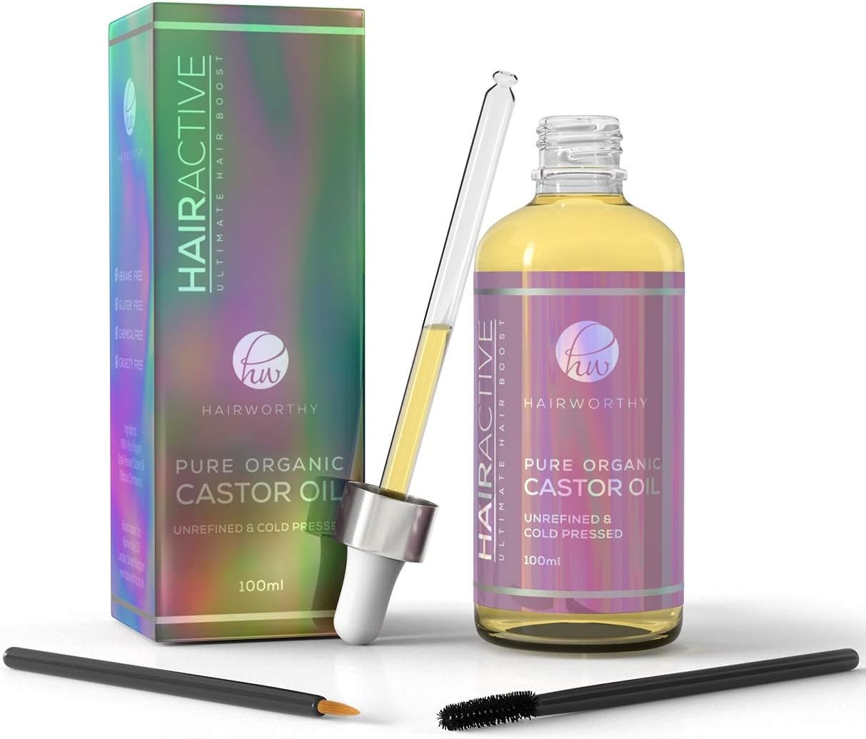 100% Pure, Organic, Cold-Pressed, Natural Castor Oil for Instant Hair Growth, Boost Eyelashes & Eyebrows. Hexane-Free Premium Oil For Skin & Nails. Applicator Kit Included.