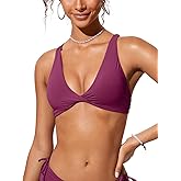 CRZ YOGA Twist Front Bikini Tops for Women - Padded V Neck Criss Cross Back Triangle Sexy Swim Bathing Suit