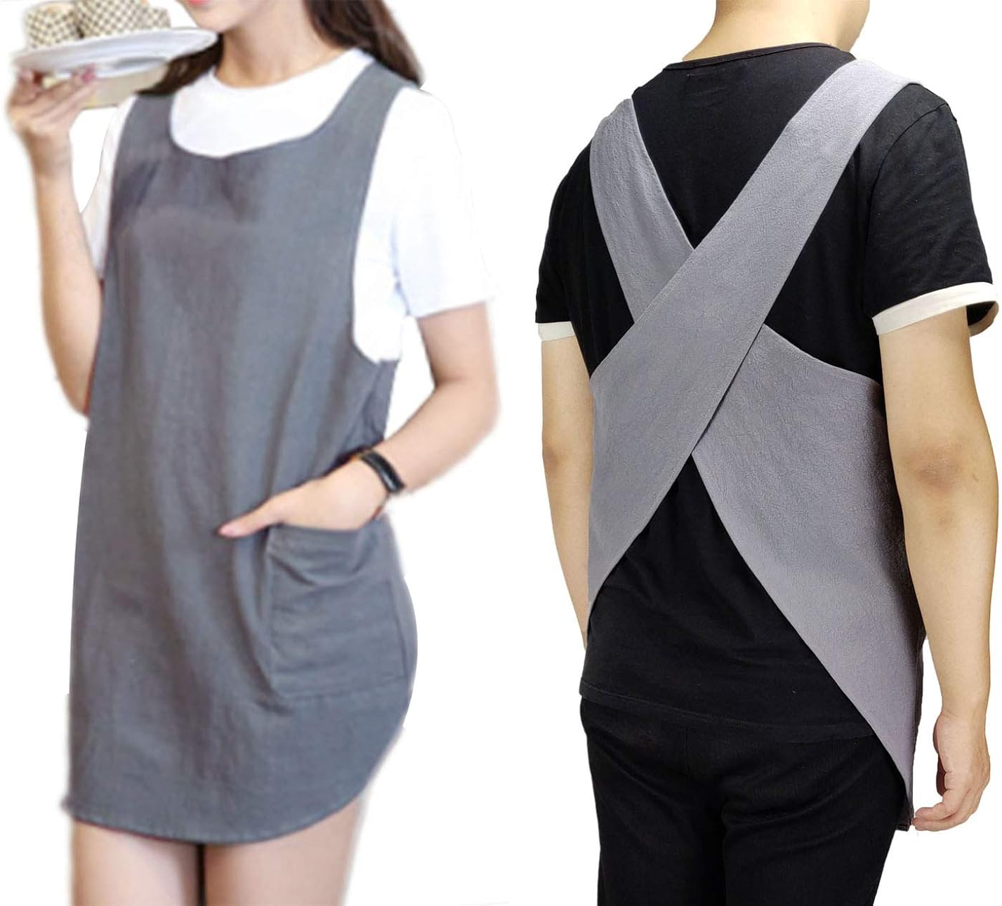 losofar Weiche Baumwoll-Leinen-Schürze mit Kreuzrücken, X-Form