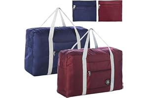 INVODA Foldable Travel Duffel Bags 2PCS Tote Carry On Luggage Spirit Airlines Personal Item Sports Gym Weekender Overnight Bags for Women and Men (Red+Blue)