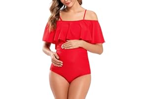SHEKINI Women's Off-Shoulder Maternity Swimsuits Ruffle Pregnancy One Piece Bathing Suit