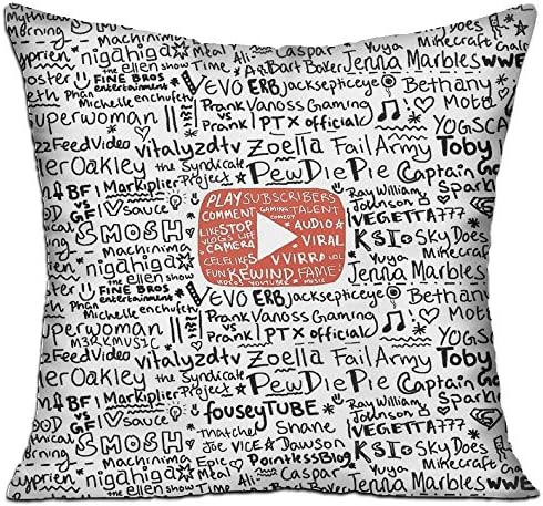 FASHIONGI Decorative Youtube Pillow Cushions Cover Throw Pillow Cover &amp; Insert For Sofa Bedroom Pillowslip Gift Household Pillowcase 18" X 18"