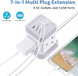 BEVA 4 Way Cube Extension Lead with USB 3 Ports 1.5m Cord White view 2