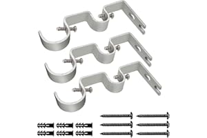 TLBTEK 3PCS Silver Curtain Rod Bracket,Double Curtain Rod Hanging Brackets Wall Mount Heavy Duty,Adjustable Curtain Rod Holders Hardware for Window, Bedroom, Home Curtain rods,Drapery Rod