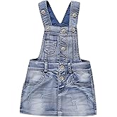 KIDSCOOL SPACE Baby Girls Overalls Jean Dress, Flower Embroidered Double Color Spliced Tulle Skirts