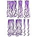 SWACC 7 Pcs Full Head Party Highlights Clip on in Hair Extensions Colored Hair Streak Synthetic Hairpieces (20-Inch Curly, Purple)