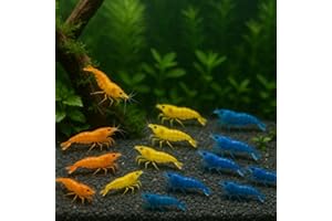 GENERIC 7 Orange, 7 Yellow & 7 Blue Dream Three Mix Colors Live Shrimps Freshwater Shrimp High Grade Live Shrimps – Freshwater Shrimp Aquarium Inverts – with Live Arrival Guarantee (Pack of 21+)