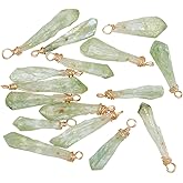 FINGERINSPIRE 16 PCS Natural Quartz Crystal Stone Pendants Charms Irregular Green Electroplated Gemstone Charm Healing Pendants Rough Stone Pendant Copper Wire Ring Stones for Necklace Jewelry