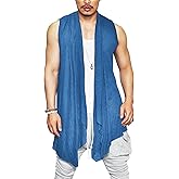 COOFANDY Men's Ruffle Shawl Collar Cardigan Sleeveless Open Front Sleeveless Kimono Vest