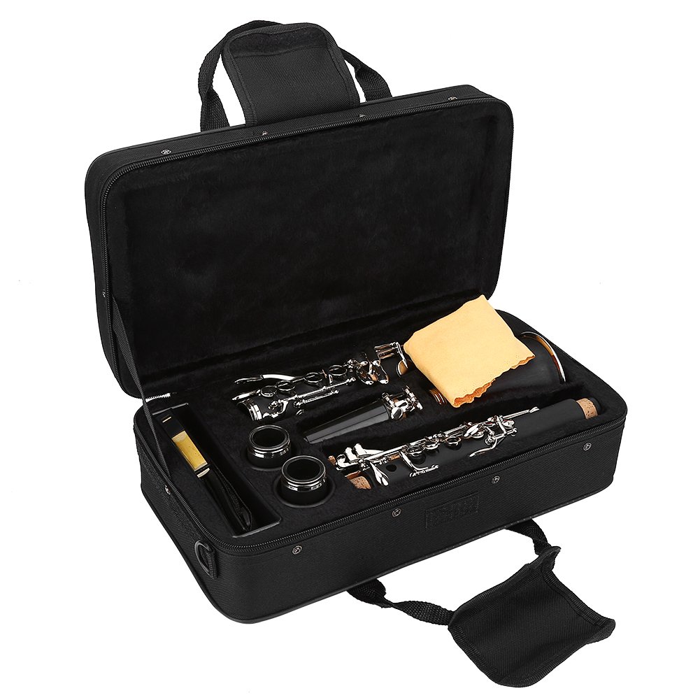 Bb Clarinet, 17 Key Descending B Tone Bakelite Clarinet with Reeds Cleaning Cloth Bag Woodwind Instruments