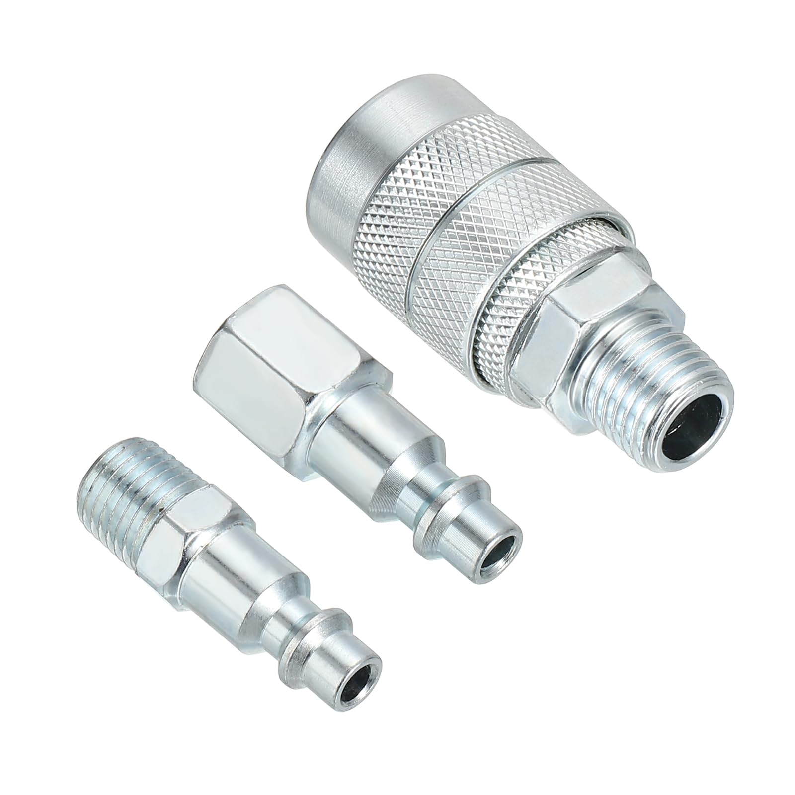PATIKIL 1/4" Air Hose Fittings Set, 300PSI High Flow 1Pcs Industrial Type Coupler with 1/4" NPT, 2PCS Plugs with 1/4" NPT for Automotive Industry Air Compressors Mechanical, Silver