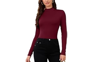 LOMON Women Thermal Long Sleeve Shirts Mock Turtle Neck Fitted Tops Fleece Lined Winter Tops Base Layer Undershirt