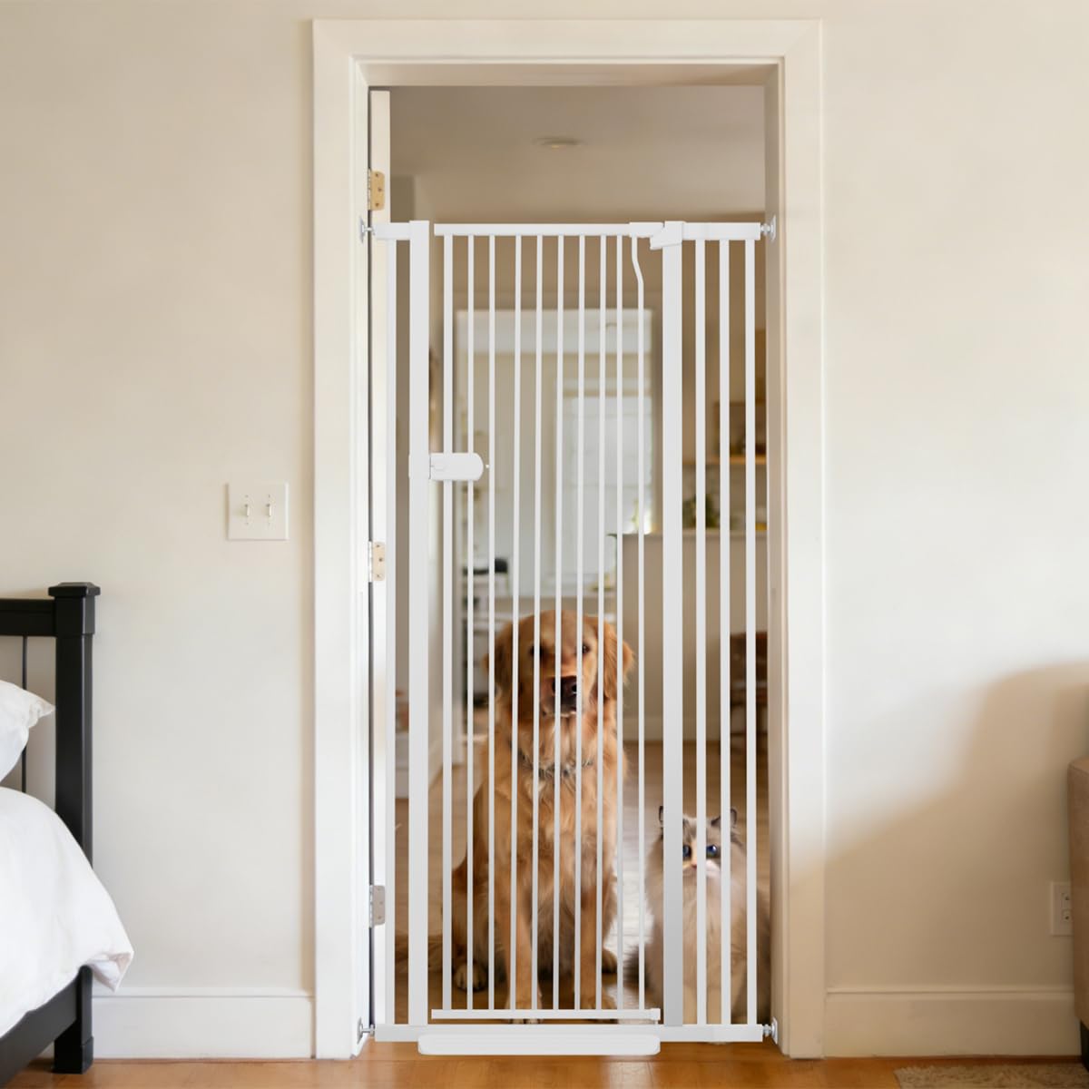 Photo 1 of Lumizone Extra Tall Cat Gate 61.02" High Pressure Mounted Extra Wide 2025 New (17 Sizes) 1.37" Gap No Drilling Auto-Close One-Handed Operation Tall Pet Gate for Dogs(White, 61.02" H x 34.25"-38.38" W)
