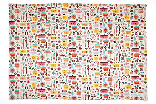 Dish Drying Mat - Pet Placemat - Appliance Mat - Kitchen Mat - Retro Kitchen Print on Cream - 16"x20"