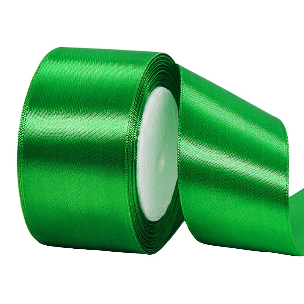 50mm Wide Thick Green Ribbon for Gift Wrapping,22m 2Inch Large Fabric Satin Ribbon Green Bow for Gift Wrapping,Ribbons for Crafting,Hair,Bouquets,Wedding Car,Presents,Cake,Christmas Decorations