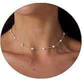 VIROMY Dainty Pearl Choker Necklace for Women 14K Gold Plated Pearl Necklaces Simple Trendy Everyday Jewelry