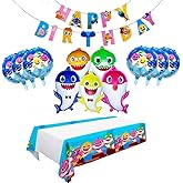 Generic ""13 PCS"" Shark Balloons - Shark Family Balloons - Shark Duplex Prints Foil Balloons - Shark Banner & Shark Tablecloth - Shark Birthday Decorations