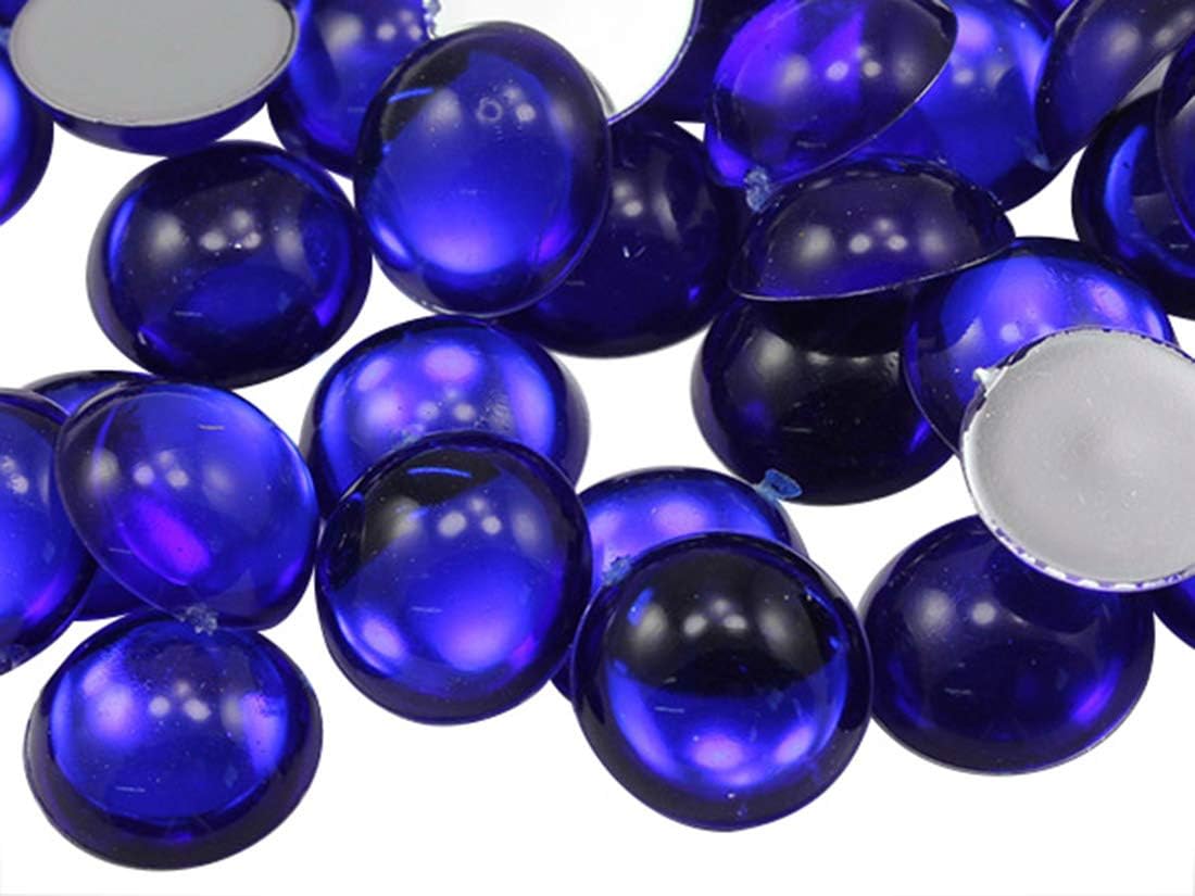 7mm Blue Sapphire Dark .NAB01 Flat Back Acrylic Round Cabochon Pro Grade - 100 Pieces