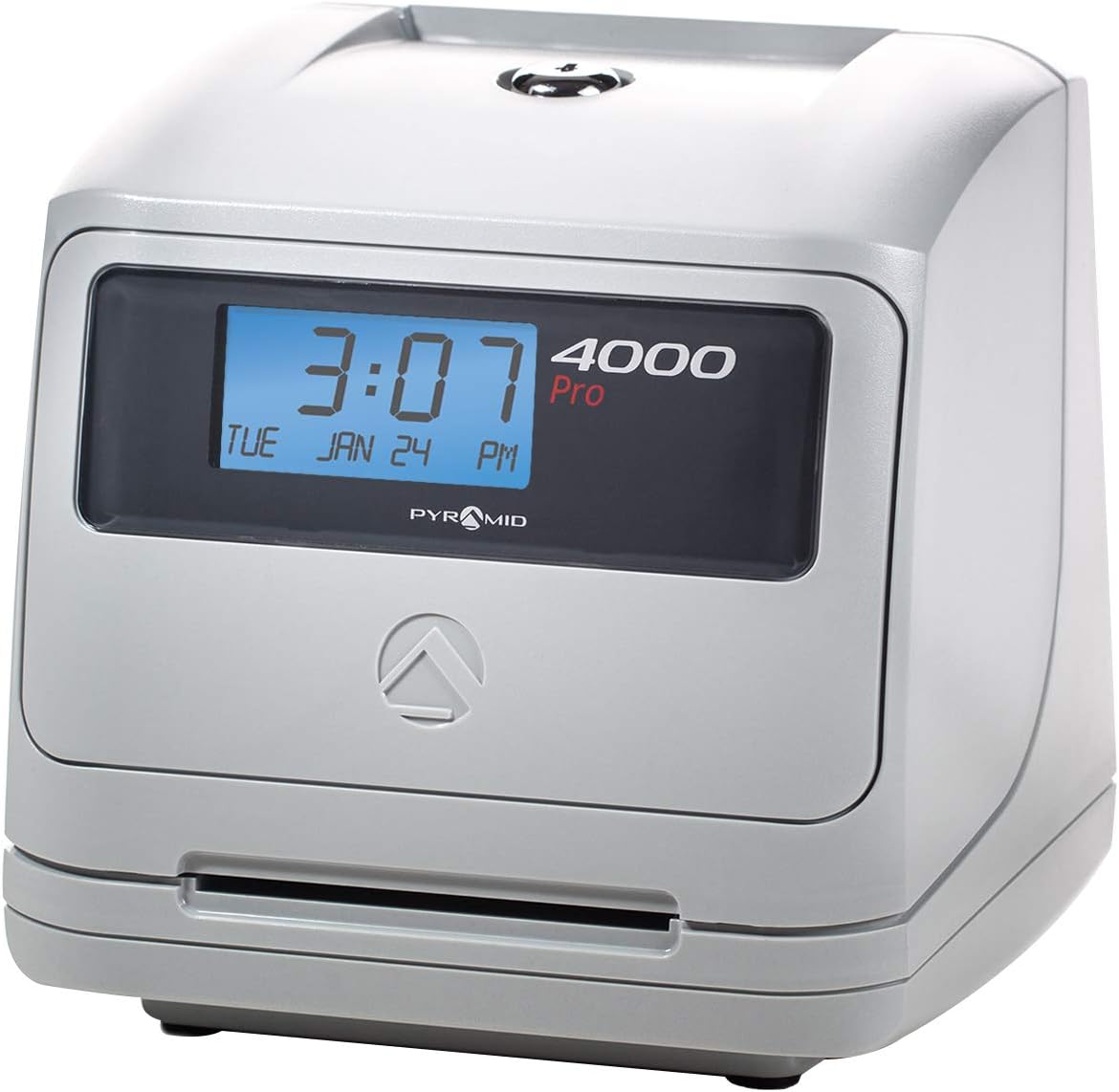 Pyramid Time Systems Model 4000 Auto Totaling Time Clock, 50 Employees, Includes 25 time Cards, Ribbon, 2 Security Keys and User Guide, Made in USA, Silver, "7.25""h x 7""w x 6.75"" d": Office Products