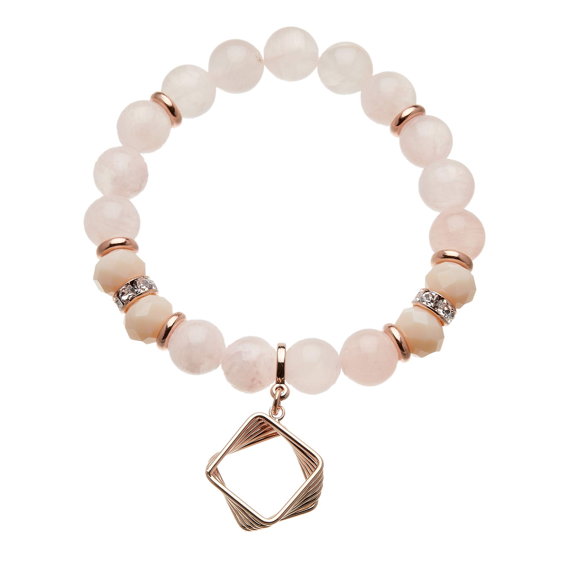 Bello London Beaded Bracelet with pink jade beads and a rose gold plated charm - Rae P14