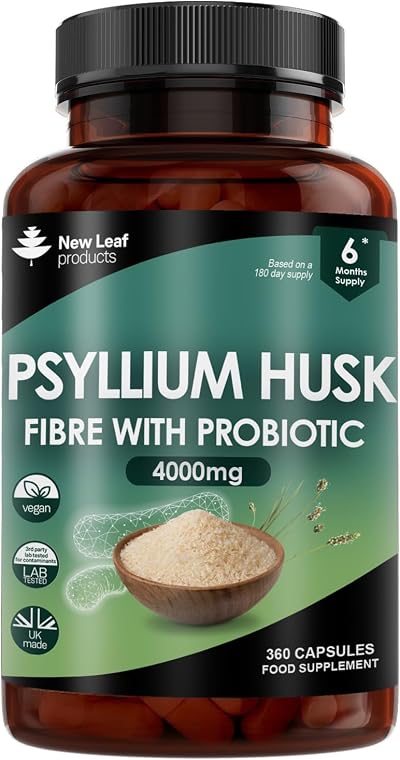 New Leaf Fibre Supplement Psyllium Husk 4000mg Acidophilus 180 cap UK