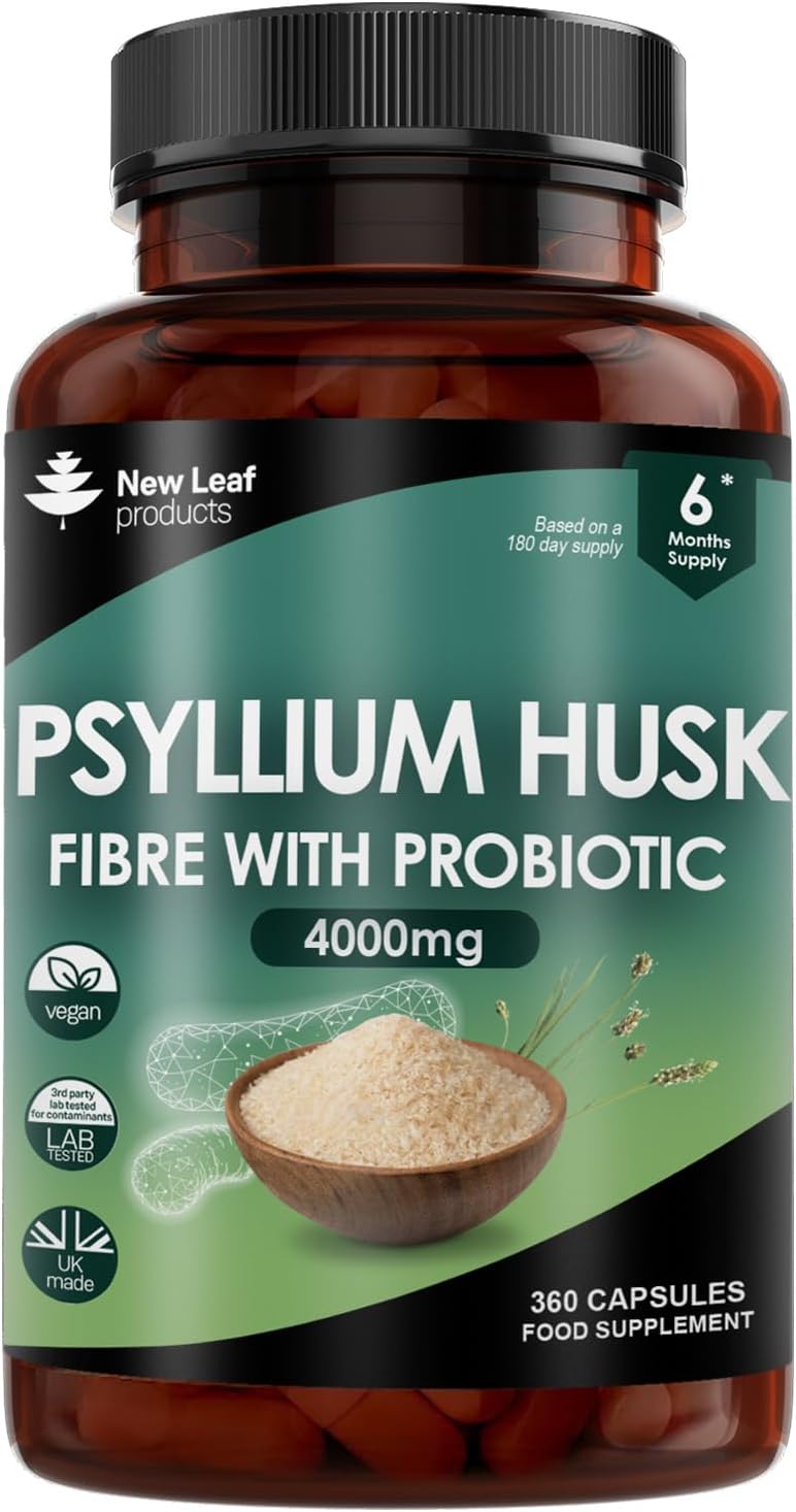New Leaf Fibre Supplement Psyllium Husk 4000mg Acidophilus 180 cap UK