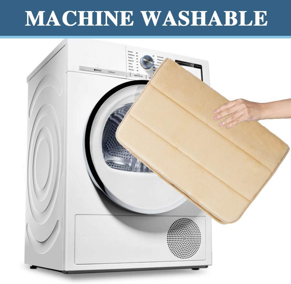 Beige Leevan Memory Foam Mat Absorbent Kitchen Rug Sets Rubber Back Anti Slip Super Cozy Floor Carpet Microfiber Flannel Area Runner Rugs Washable Bathroom Rug 19x31 19x63 Kitchen Rugs