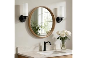 WallBeyond 24 Inch Natural Round Wood Mirror, Circle Wooden Frame Wall Mirror for Bathroom, Living Room, Bedroom, Entryway