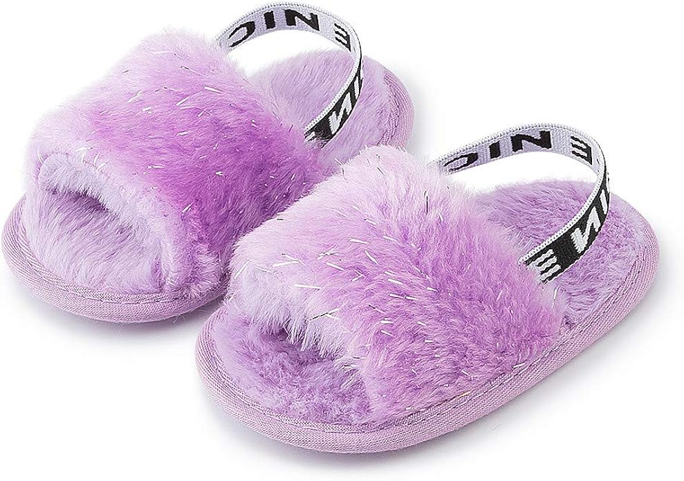 fur sandals pink