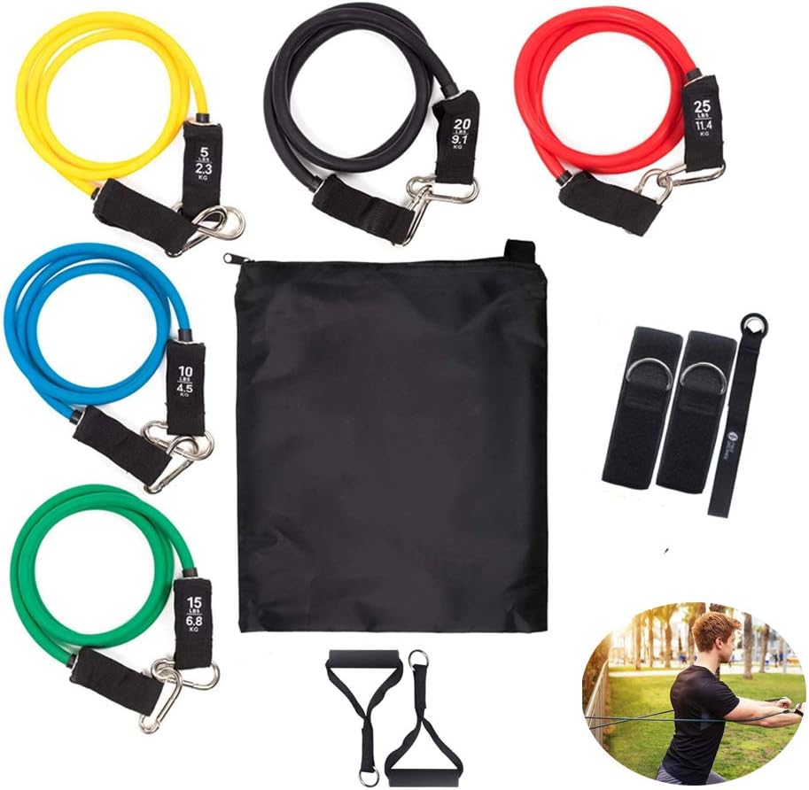 MMJJQWE Resistance Bands Set, Exercise Bands Door Anchor Handle Resistance Training and Ankle Straps Resistance Tube Kit, for Home Workouts