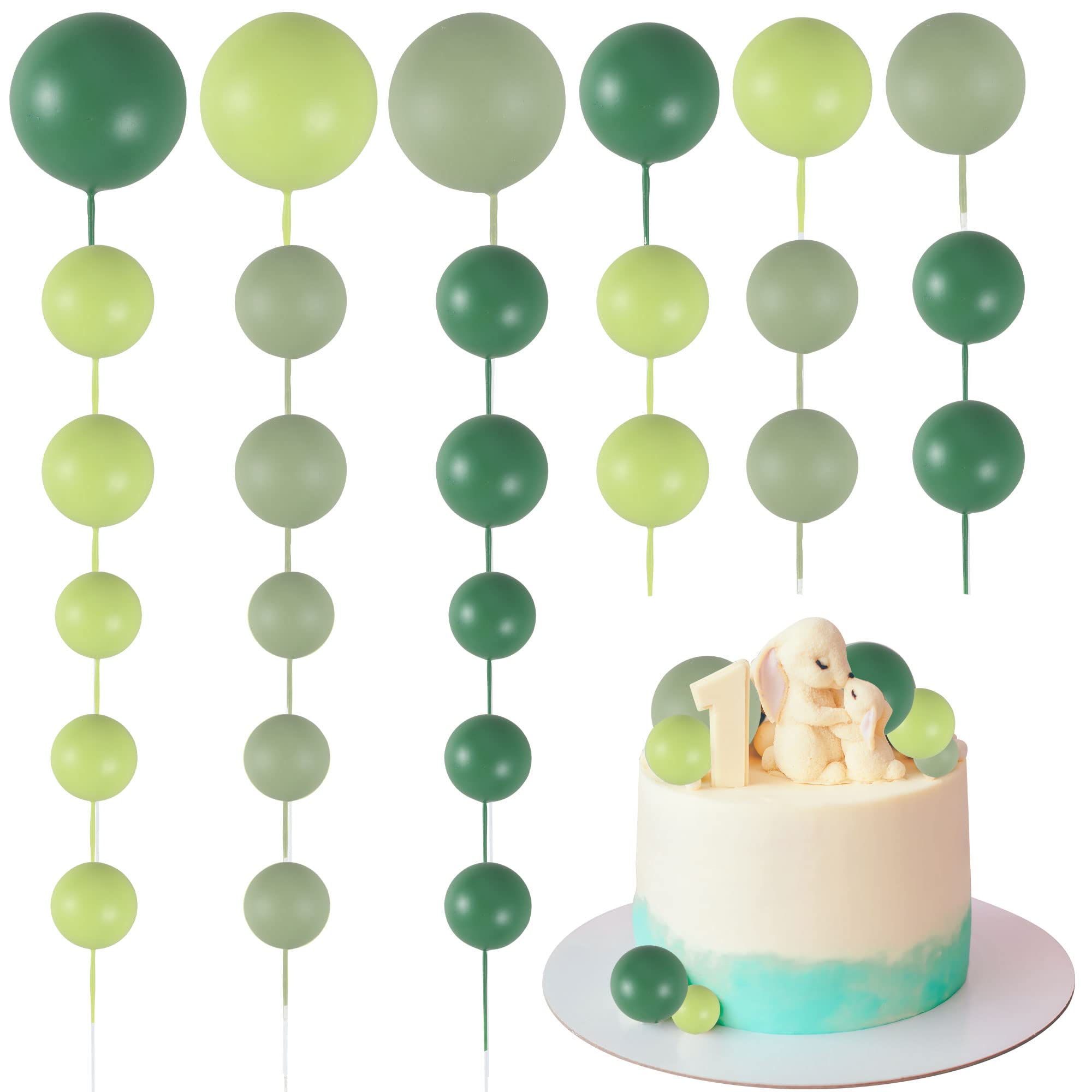 Gyufise 30Pcs Mini Balloon Cake Topper Foam Ball Cake Picks Decorations Faux Pearl Balls DIY Cake Topper Decoration for Baby Shower Wedding Anniversary Party Supplies Green Dark Green Light Green — image 1