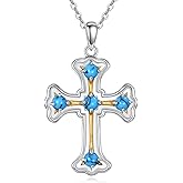 EKJQB Turquoise Cross Necklace For Women 925 Sterling Silver Christian Religious Cross Pendant Boho Native America Western Jewelry Gift For Christmas Birthday