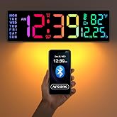 Soobest 14.2 Inch Digital Wall Clock with Bluetooth, LED Large Display | Time, Date, Temp Auto Sync, Remote Control, Gym Countdown Timer &amp; 12 RGB Colors for Classroom, Multicolor Nightlight, Plug In