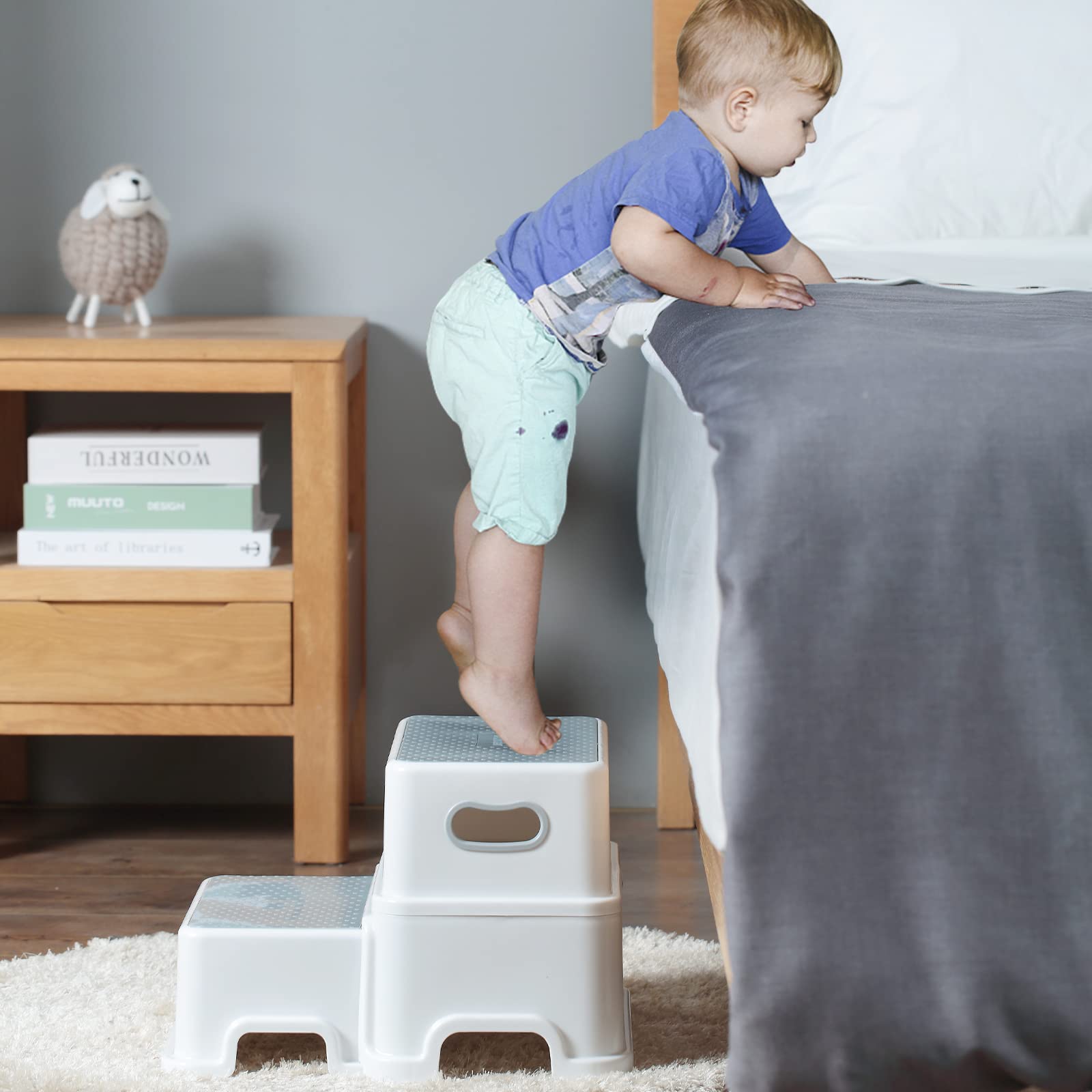 Victostar Toddler Step Stool,2 Kids Step Stool for Bathroom Sink,Baby Potty Stool with Anti-Slip Surface and Rubber Bottom,Plastic Stool with Handle for Toilet Potty Training Bathroom Kitchen