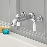 Milano Elizabeth Wall Mounted Bath Filler Tap Lever Handle Chrome White 3 Tap view 2