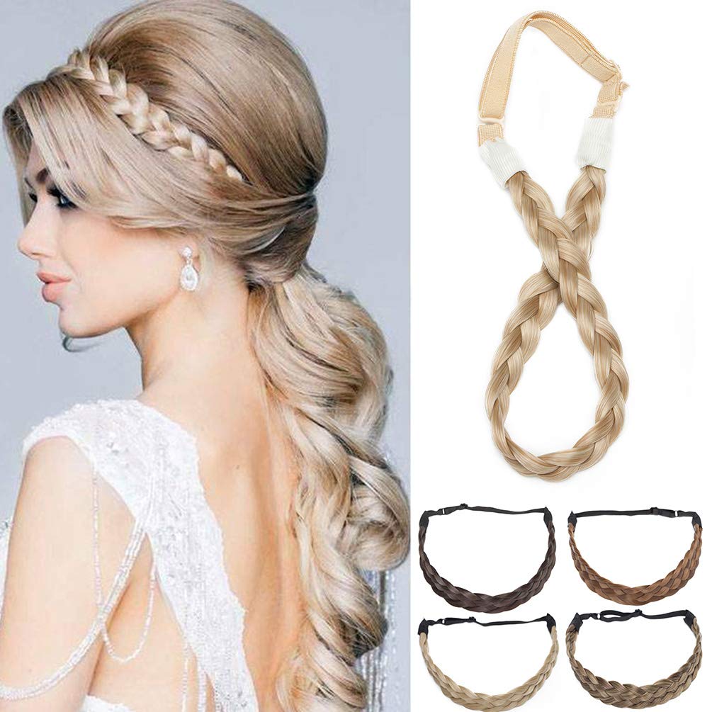 Real Fashion Hair Extensions Braided Headband Women Plaited Synthetic Hair Braid Headbands Hairpiece for Women Honey Blonde mix Bleach Blonde