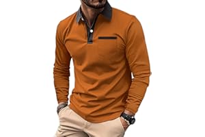 PEVOSU Mens Long Sleeve Polo Shirts Casual Cotton Polo T Shirt with Pocket Classic Button Collared Golf Shirt