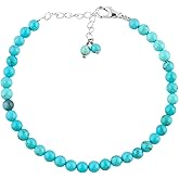 Gemkora Natural Real Turquoise Crystals Bracelet, 4mm Best Grade Plain Round Beads, Chakra Healing Gemstone, Beautiful Simple Jewelry, Silver Plated Jewelry 8 inch