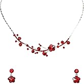 Faship Gorgeous Rhinestone Crystal Floral Necklace Earrings Set