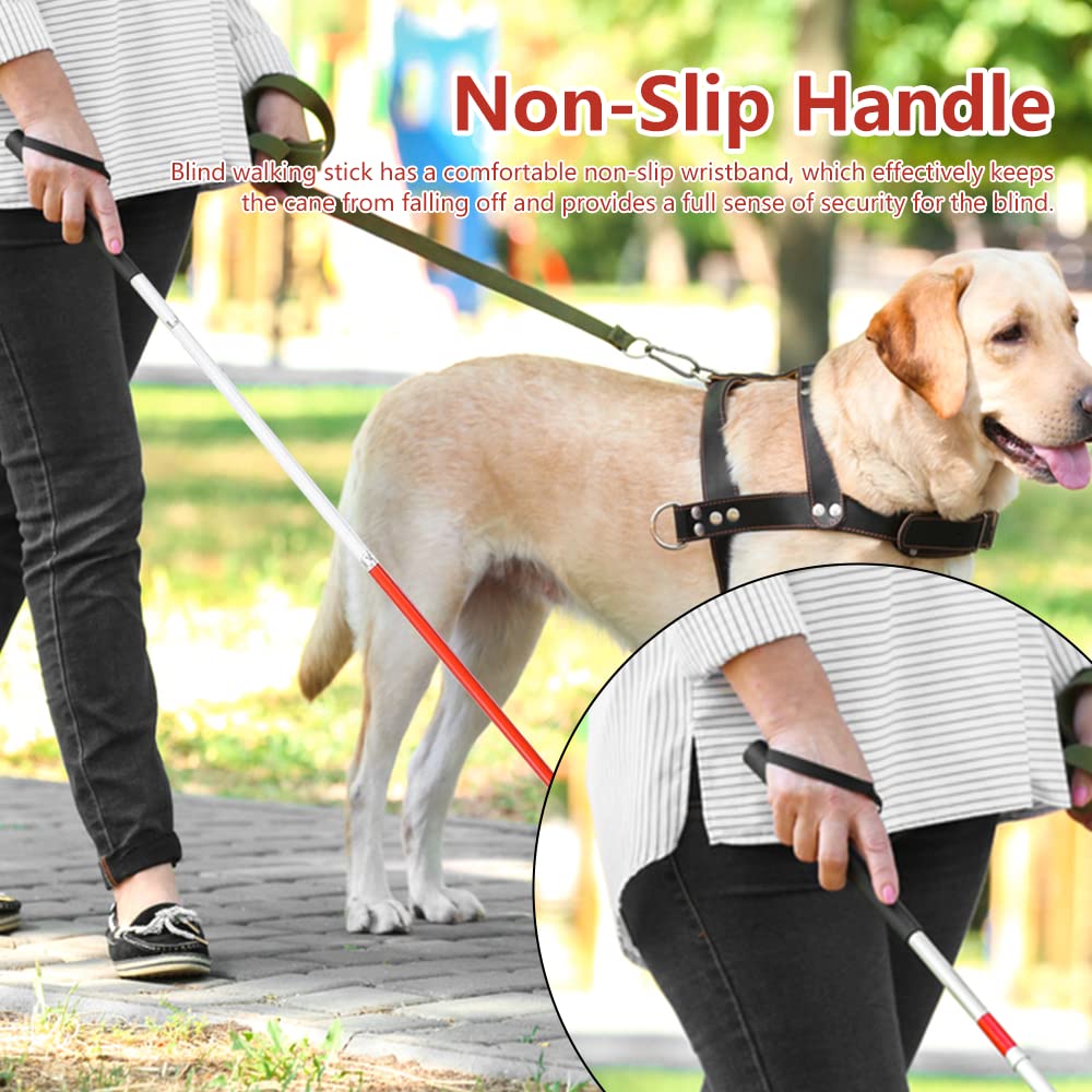 Watris Veiyi Blinder Folding Cane, Collapsible Walking Stick with Red Reflective Tape, Anti-Slip Blind Cane for The Blind and Visually Impaired People, 53.1in(135cm)