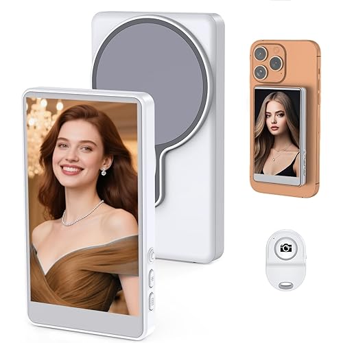 Phone Vlog Selfie Monitor Screen with Rear Camera Monitor, 1080P Wireless Recording Magnetic Mount, Compatible with iPhone/Android for Selfie Vlog, TikTok, Live Streaming