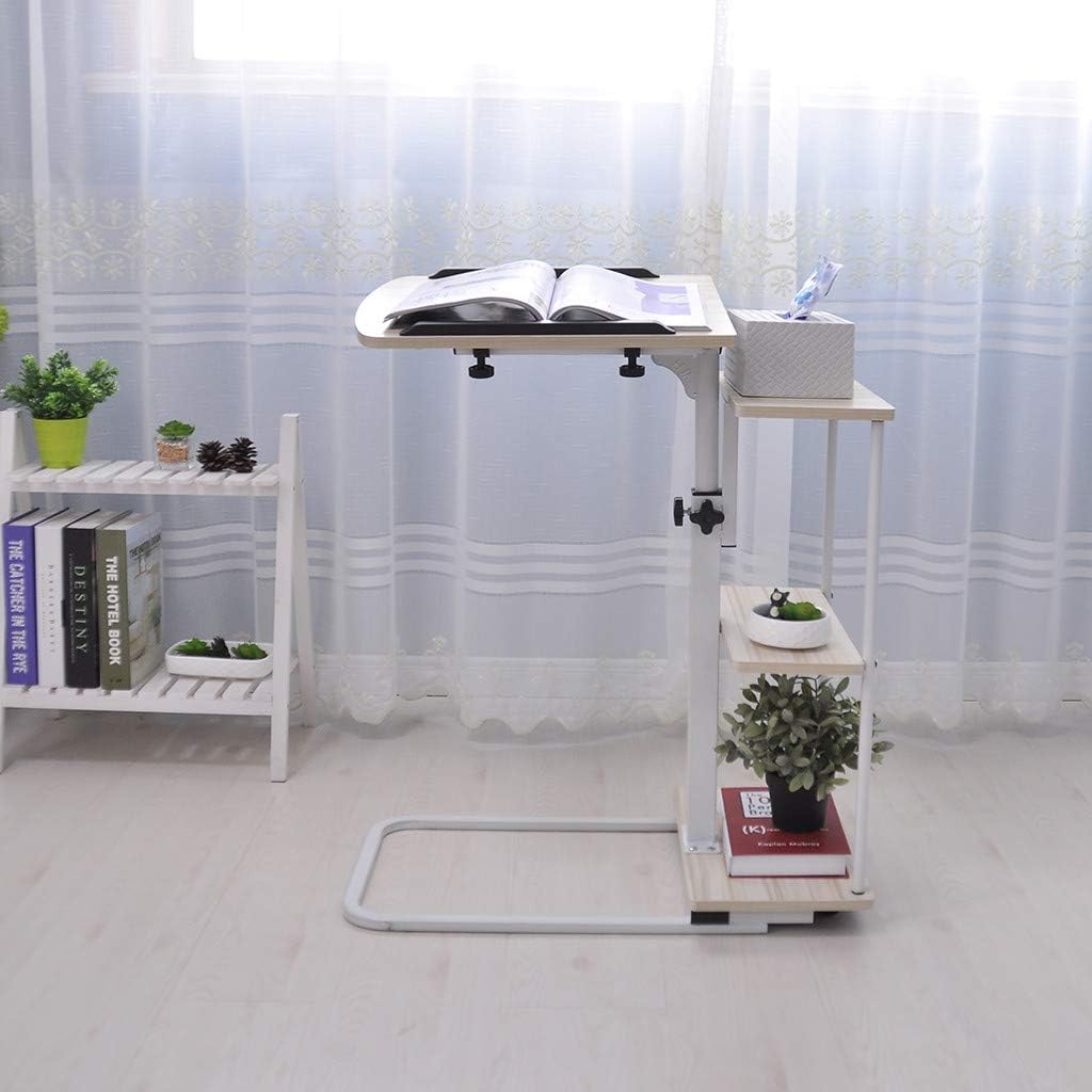 Overbed Table with Wheels Height Adjustable Tray Side Table for Bed or Sofa Laptop Desk Moveable Sofa Table Walnut (White)