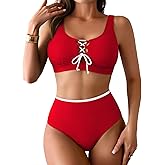 PINK QUEEN High Waisted Bikini Sets for Women 2026 Two Piece Tummy Control Swimsuit Cutout Cheeky Bathing Suit