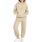 Arshiner Girls 2 Piece Outfits Fashion Sweatsuits Button Down Hooded Sweatshirt and Sweatpants with Pockets Kids Tracksuit